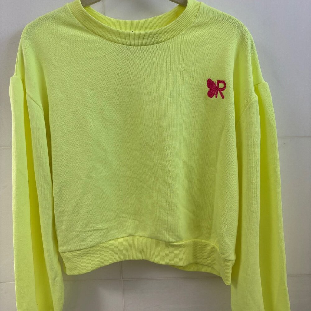 River Island Girls 13-14 Neon Yellow Crop Sweatshirt NWT Tween Athleisure